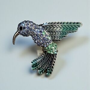 Anne Klein Hummingbird Rhinestone Crystal Brooch Pin Vintage Style